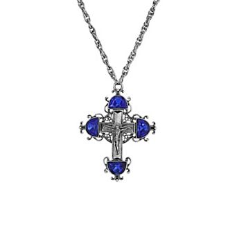 Symbols of Faith Silver Tone Cross Crystal Pendant Necklace