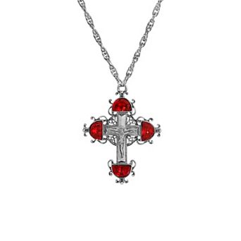 Symbols of Faith Silver Tone Cross Crystal Pendant Necklace