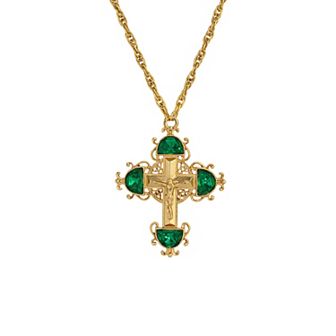 Symbols of Faith Gold Tone Cross Crystal Pendant Necklace