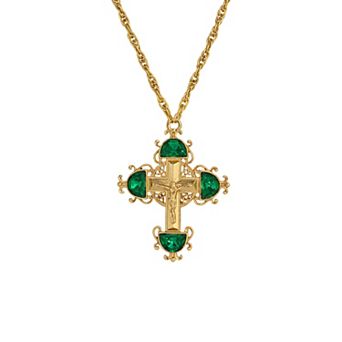 Symbols of Faith Gold Tone Cross Crystal Pendant Necklace