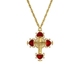 Symbols of Faith Gold Tone Cross Crystal Pendant Necklace