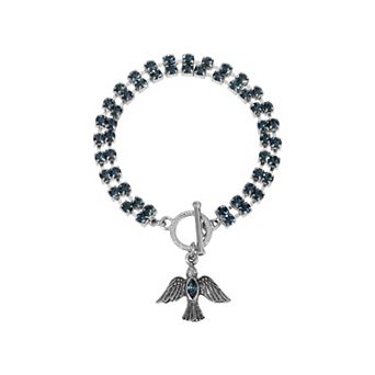 Symbols of Faith Silver Tone Crystal Dove Charm Bracelet