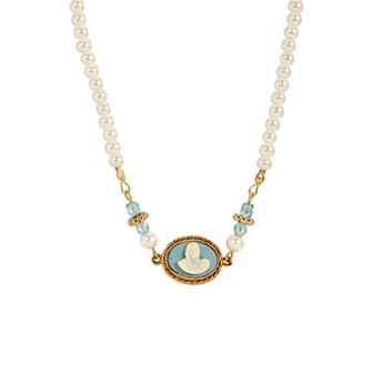 Symbols of Faith Gold Tone Mary & Child Cameo Pendant Necklace