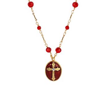 Symbols of Faith Gold Tone Cross Pendant Necklace