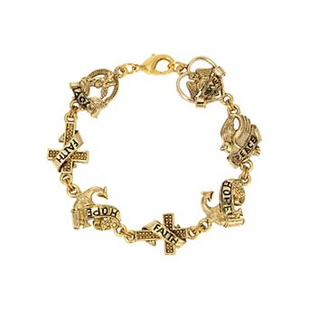 Symbols of Faith Gold Tone Love Peace Hope Faith Bracelet