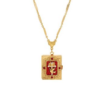 Symbols of Faith Gold Tone Cross Locket Pendant Necklace