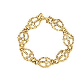 Symbols of Faith Gold Tone Gold Tone AB Crystal Cross Bracelet