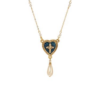 Symbols of Faith Gold Tone Heart Cross Pendant Necklace