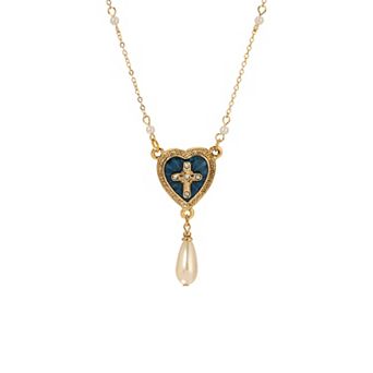 Symbols of Faith Gold Tone Heart Cross Pendant Necklace