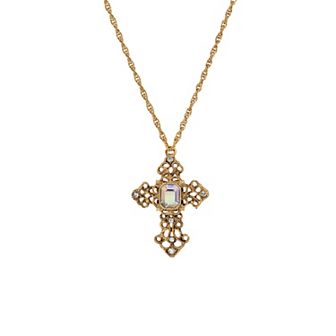 Symbols of Faith Gold Tone Crystal Cross Pendant Necklace