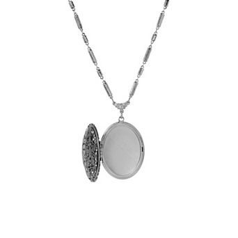 Symbols of Faith Silver Tone Oval Locket Pendant Necklace