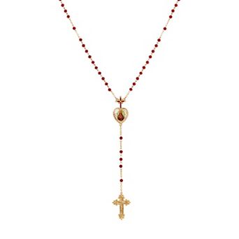 Symbols of Faith Gold Tone Red Bead Jesus Decal Rosary