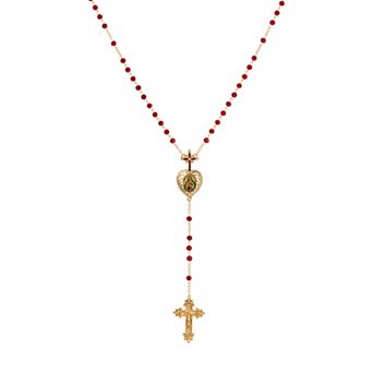 Symbols of Faith Gold Tone Cross Heart Guadalupe Bead Rosary