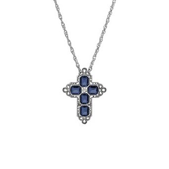 Symbols of Faith Silver Tone Crystal Cross Pendant Necklace