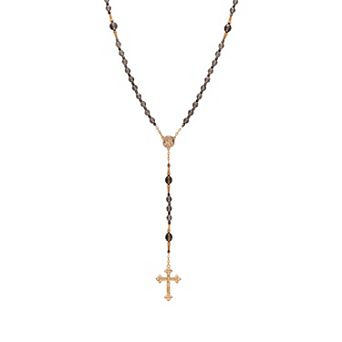 Symbols of Faith Gold Tone Beaded Mary Crucifix Rosary