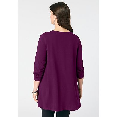 Roaman's Women's Plus Size Ultimate Long Sleeve Crewneck Swing Tunic