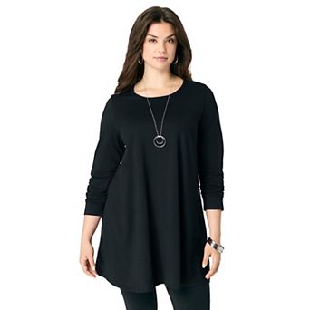 Roaman's Women's Plus Size Ultimate Long Sleeve Crewneck Swing Tunic