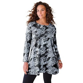 Roaman's Women's Plus Size Ultimate Long Sleeve Crewneck Swing Tunic