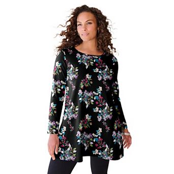 Roaman's Women's Plus Size Ultimate Long Sleeve Crewneck Swing Tunic
