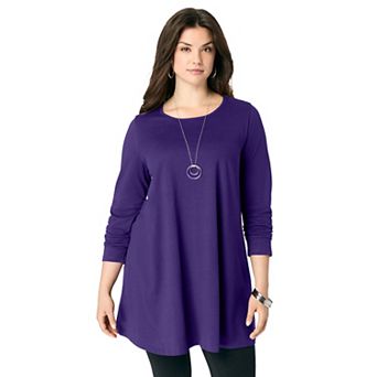 Roaman's Women's Plus Size Ultimate Long Sleeve Crewneck Swing Tunic
