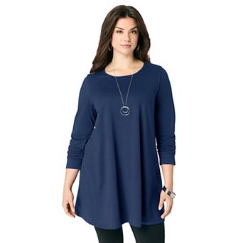 Roaman's Women's Plus Size Ultimate Long Sleeve Crewneck Swing Tunic