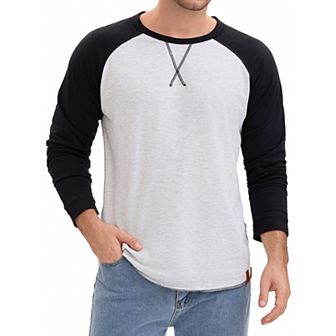 Men's Long Sleeve Tops Color Block Casual Raglan T-Shirt