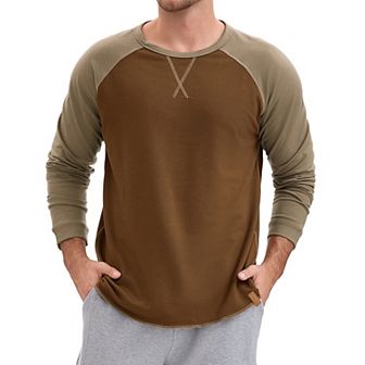 Men's Long Sleeve Tops Color Block Casual Raglan T-Shirt