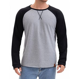 Men's Long Sleeve Tops Color Block Casual Raglan T-Shirt