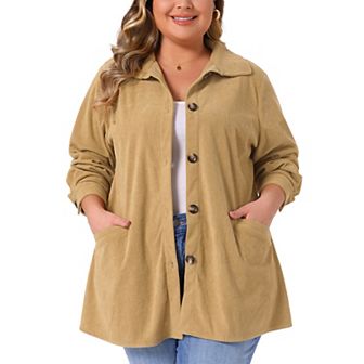 Plus Size Jacket for Women Long Sleeve Button Down Blouses Tops Loose Shacket Jacket