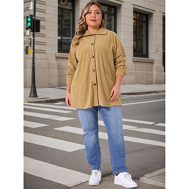 Plus Size Jacket for Women Long Sleeve Button Down Blouses Tops Loose Shacket Jacket