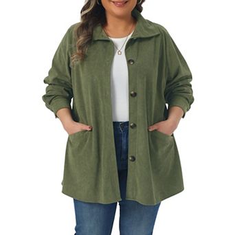 Plus Size Jacket for Women Long Sleeve Button Down Blouses Tops Loose Shacket Jacket