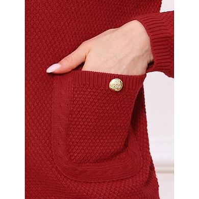 Open Front Sweater for Women's Collarless Button Down Business Casual Chunky Knit Cardigans