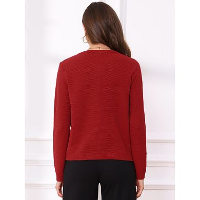 Open Front Sweater for Women's Collarless Button Down Business Casual Chunky Knit Cardigans