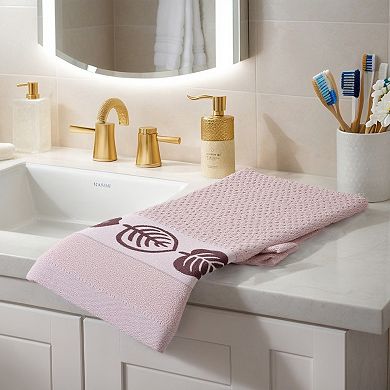 Waffle Cotton Hand Towels Set of 2, Leaves Pattern Decorative Towel, Soft Absorbent Towels 13"x29"