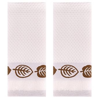 Waffle Cotton Hand Towels Set of 2, Leaves Pattern Decorative Towel, Soft Absorbent Towels 13"x29"