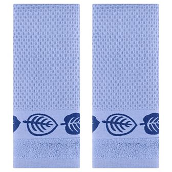 Waffle Cotton Hand Towels Set of 2, Leaves Pattern Decorative Towel, Soft Absorbent Towels 13"x29"