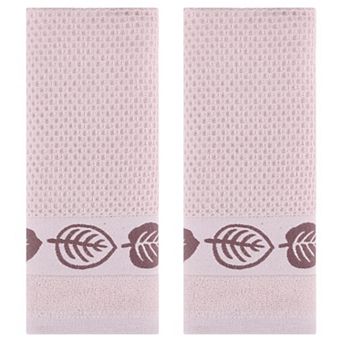 Waffle Cotton Hand Towels Set of 2, Leaves Pattern Decorative Towel, Soft Absorbent Towels 13"x29"