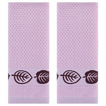 Waffle Cotton Hand Towels Set of 2, Leaves Pattern Decorative Towel, Soft Absorbent Towels 13"x29"