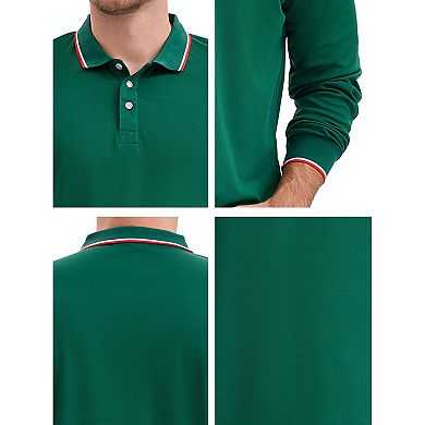 Men's Classic Regular Fit Solid Color Long Sleeves Business Golf Polo Shirt