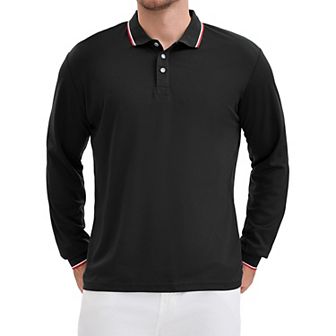 Men's Classic Regular Fit Solid Color Long Sleeves Business Golf Polo Shirt