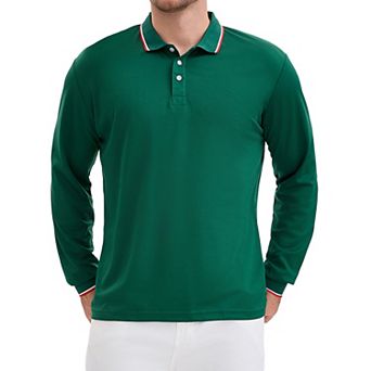 Men's Classic Regular Fit Solid Color Long Sleeves Business Golf Polo Shirt