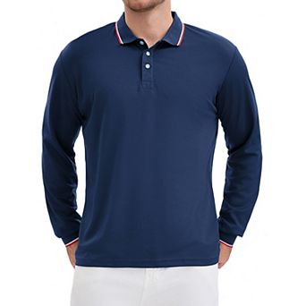 Men's Classic Regular Fit Solid Color Long Sleeves Business Golf Polo Shirt