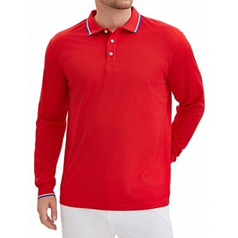 Men's Classic Regular Fit Solid Color Long Sleeves Business Golf Polo Shirt