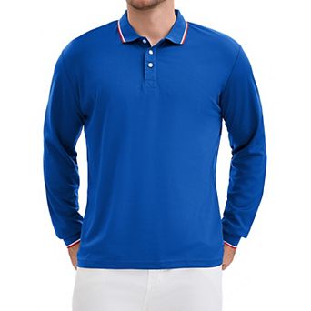 Men's Classic Regular Fit Solid Color Long Sleeves Business Golf Polo Shirt