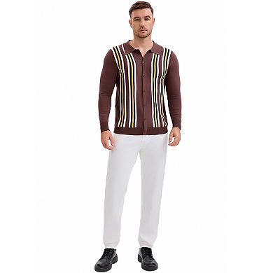 Men's Long Sleeves Button Down Printing Knitted Polo Shirts