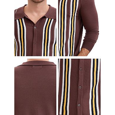 Men's Long Sleeves Button Down Printing Knitted Polo Shirts