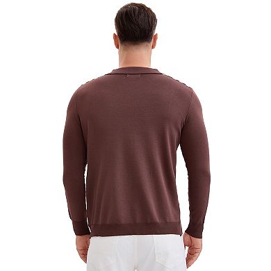 Men's Long Sleeves Button Down Printing Knitted Polo Shirts