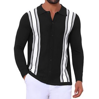 Men's Long Sleeves Button Down Printing Knitted Polo Shirts