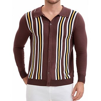 Men's Long Sleeves Button Down Printing Knitted Polo Shirts