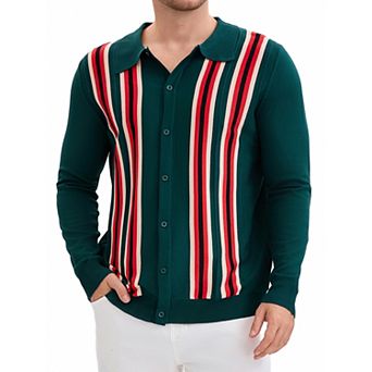 Men's Long Sleeves Button Down Printing Knitted Polo Shirts